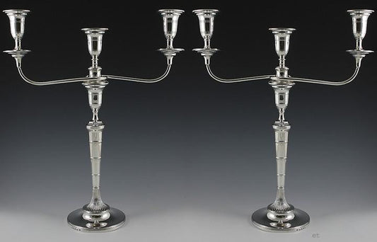 Pair Antique 1790 English Sterling Silver 3 Candle Candelabra Candlesticks