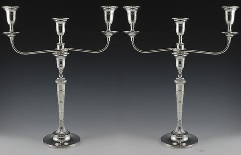 Pair Antique 1790 English Sterling Silver 3 Candle Candelabra Candlesticks