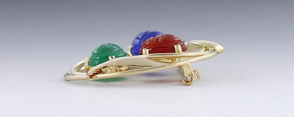 Nice 14k Yellow Gold Carved Stone Egyptian Scarab Beetle Brooch/Pin