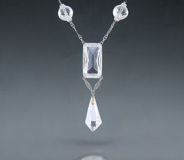 Delightful Quartz Crystal Filigree 14K White Gold Necklace