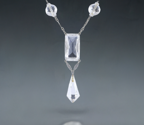 Delightful Quartz Crystal Filigree 14K White Gold Necklace