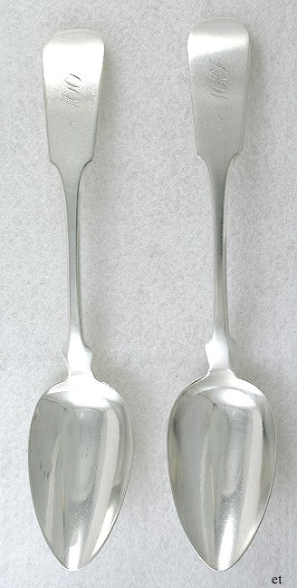 2 Wonderful Antique American Coin Silver Serving Spoons 1835