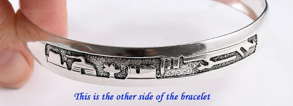 Signed Sterling Silver Bangle Bracelet American Southwest w/ Landscape Scenes