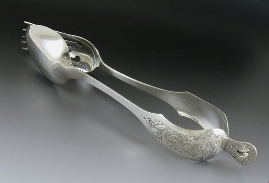 Great Rare and Huge Dutch 1854 Silver Pastry or Salad or Food Tongs
