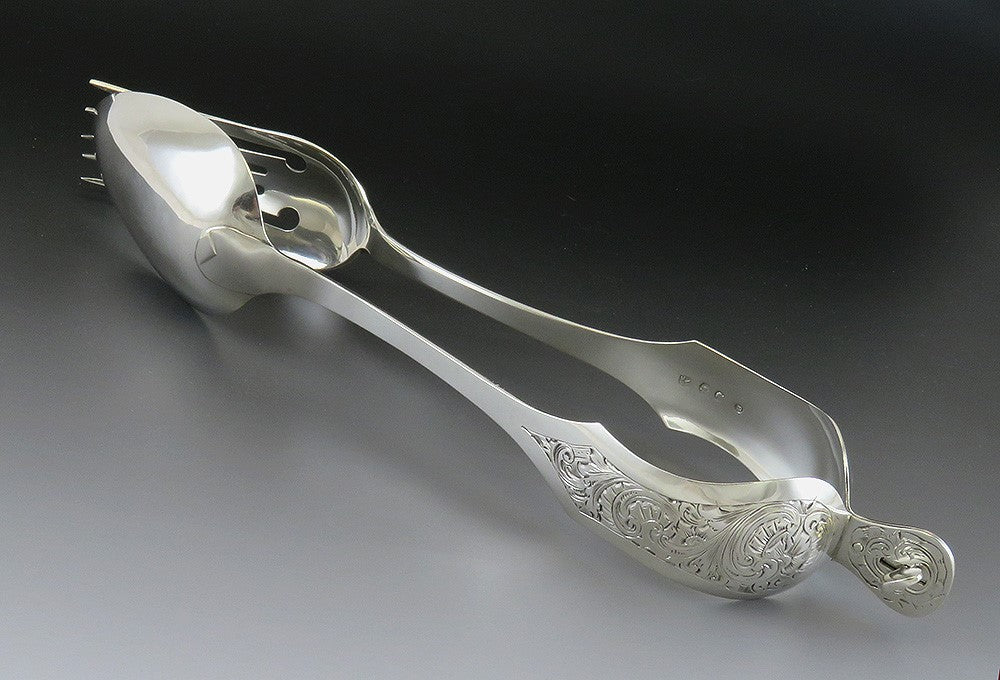 Great Rare and Huge Dutch 1854 Silver Pastry or Salad or Food Tongs