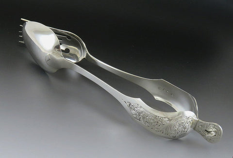 Great Rare and Huge Dutch 1854 Silver Pastry or Salad or Food Tongs