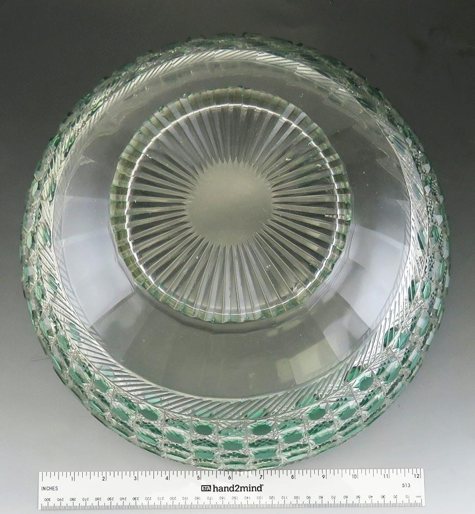 Antique 19th Century Bohemian Czech Cut Green to Clear Glass Punch Bowl