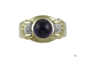 Vibrant 14K Yellow Gold Cabochon Purple Amethyst Diamond Ring Size 6.5