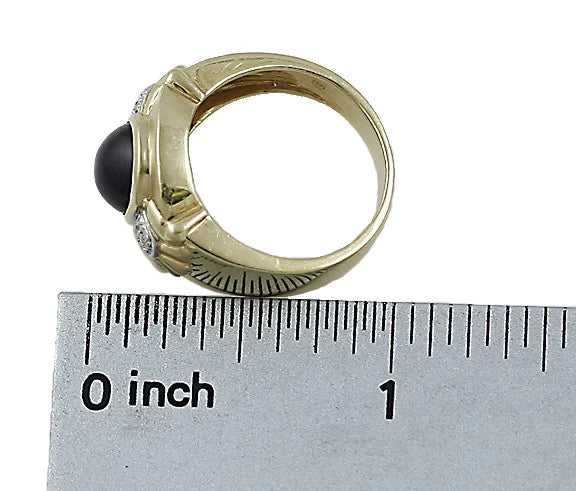 Vibrant 14K Yellow Gold Cabochon Purple Amethyst Diamond Ring Size 6.5