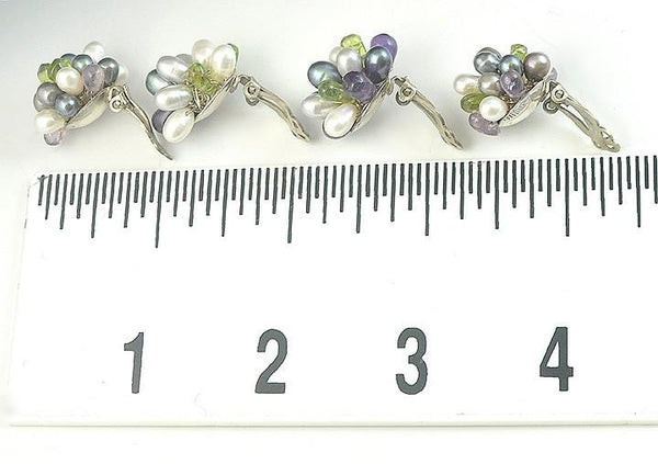 Matching 3 Pc Lot: Necklace and 2 Pairs of Earrings Pearl Peridot Amethyst