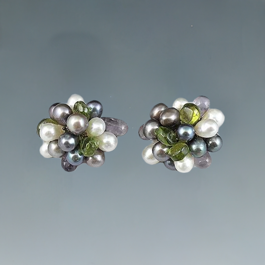 Matching 3 Pc Lot: Necklace and 2 Pairs of Earrings Pearl Peridot Amethyst