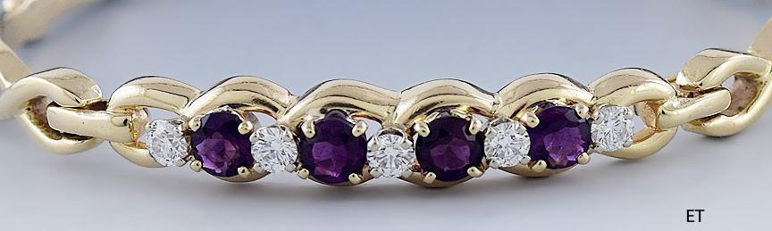 Gorgeous 14k Gold Amethyst & ~.55ct Diamond Hinged Bracelet