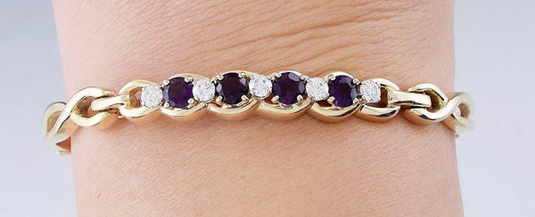 Gorgeous 14k Gold Amethyst & ~.55ct Diamond Hinged Bracelet