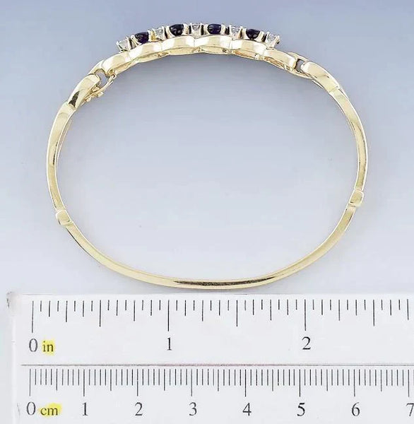 Gorgeous 14k Gold Amethyst & ~.55ct Diamond Hinged Bracelet