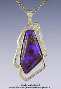 Vibrant Modern 14k Yellow Gold Purple Opalescent Stone Pendant