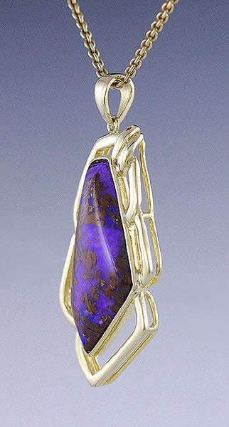 Vibrant Modern 14k Yellow Gold Purple Opalescent Stone Pendant