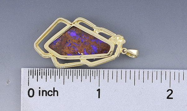 Vibrant Modern 14k Yellow Gold Purple Opalescent Stone Pendant