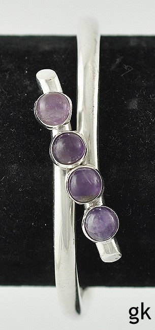 Beautiful Mexican Sterling Silver and Genuine Amethyst Bangle Bracelet Hinged