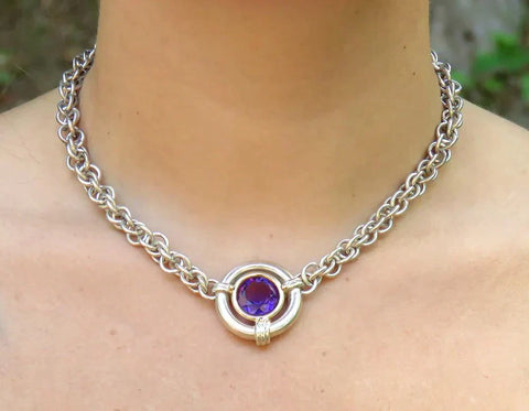 Pretty Custom Made Sterling and 14k gold Amethyst Necklace Pendant