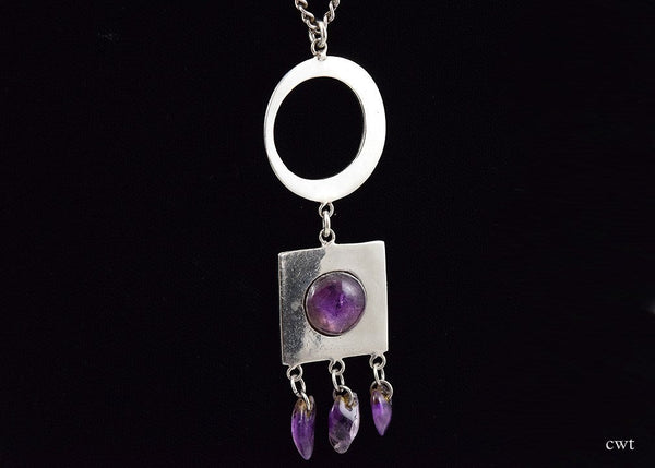 Vintage Mexican Santos Sterling Silver and Amethyst Pendant and 22" Necklace