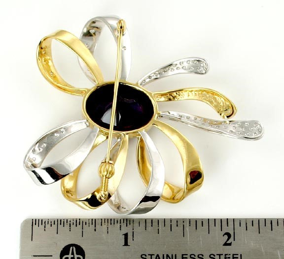 Stunning 18K White and Yellow Gold Diamond Purple Amethyst Bow Pin Brooch