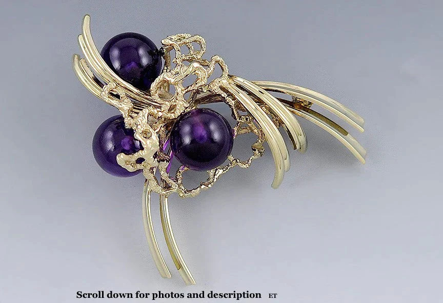 Interesting 14k Gold Amethyst Sphere Brooch Pin Grosse Of Germany