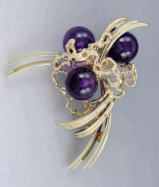 Interesting 14k Gold Amethyst Sphere Brooch Pin Grosse Of Germany