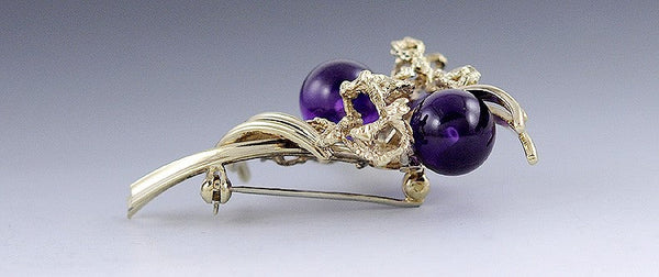 Interesting 14k Gold Amethyst Sphere Brooch Pin Grosse Of Germany