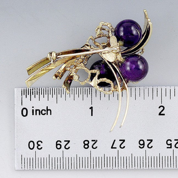 Interesting 14k Gold Amethyst Sphere Brooch Pin Grosse Of Germany