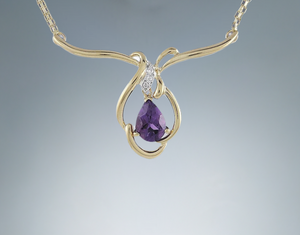 Elegant Amethyst Drop Diamond 14k Gold Necklace