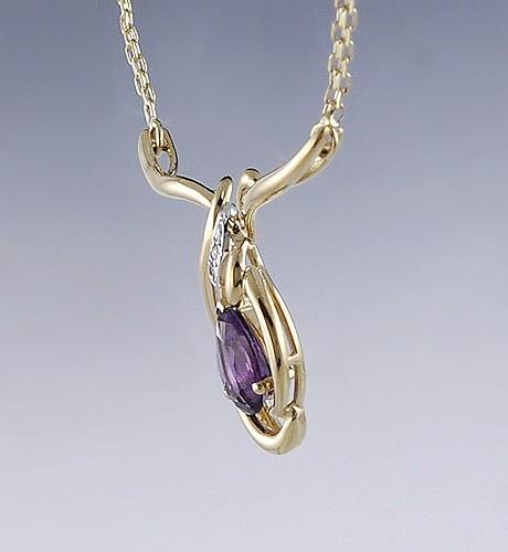 Elegant Amethyst Drop Diamond 14k Gold Necklace