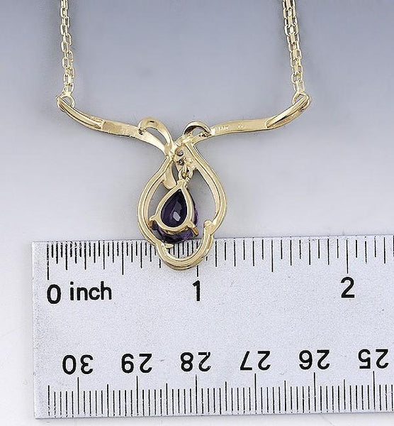 Elegant Amethyst Drop Diamond 14k Gold Necklace