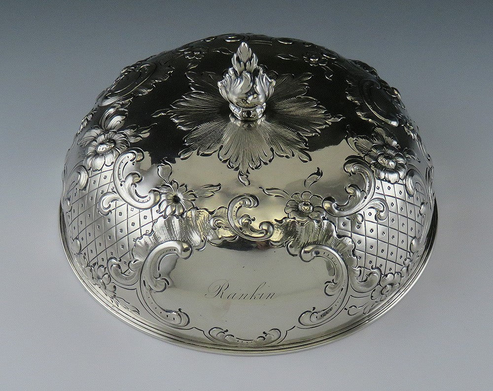 Fantastic Antique American Coin Silver Hand Chased Dome Lid to a Butter Dish