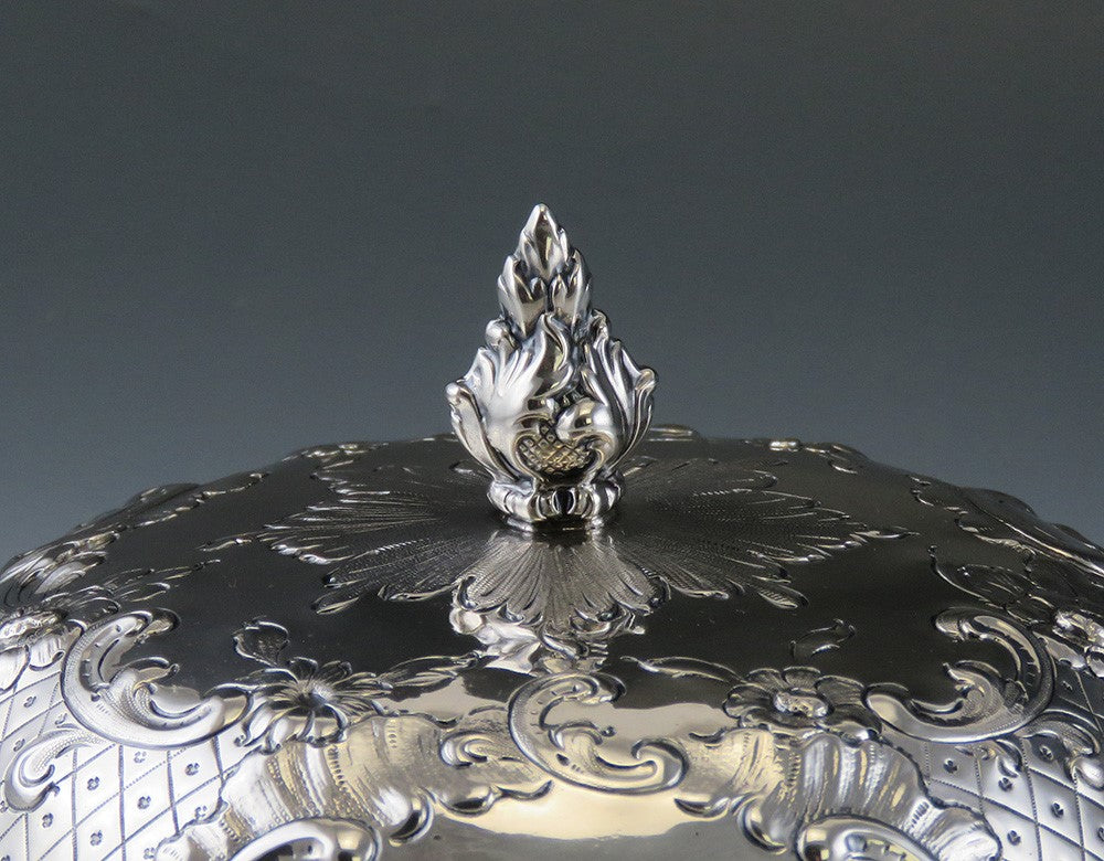 Fantastic Antique American Coin Silver Hand Chased Dome Lid to a Butter Dish