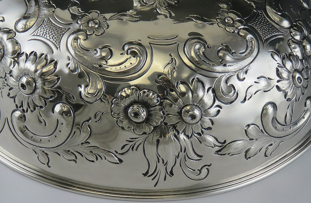 Fantastic Antique American Coin Silver Hand Chased Dome Lid to a Butter Dish