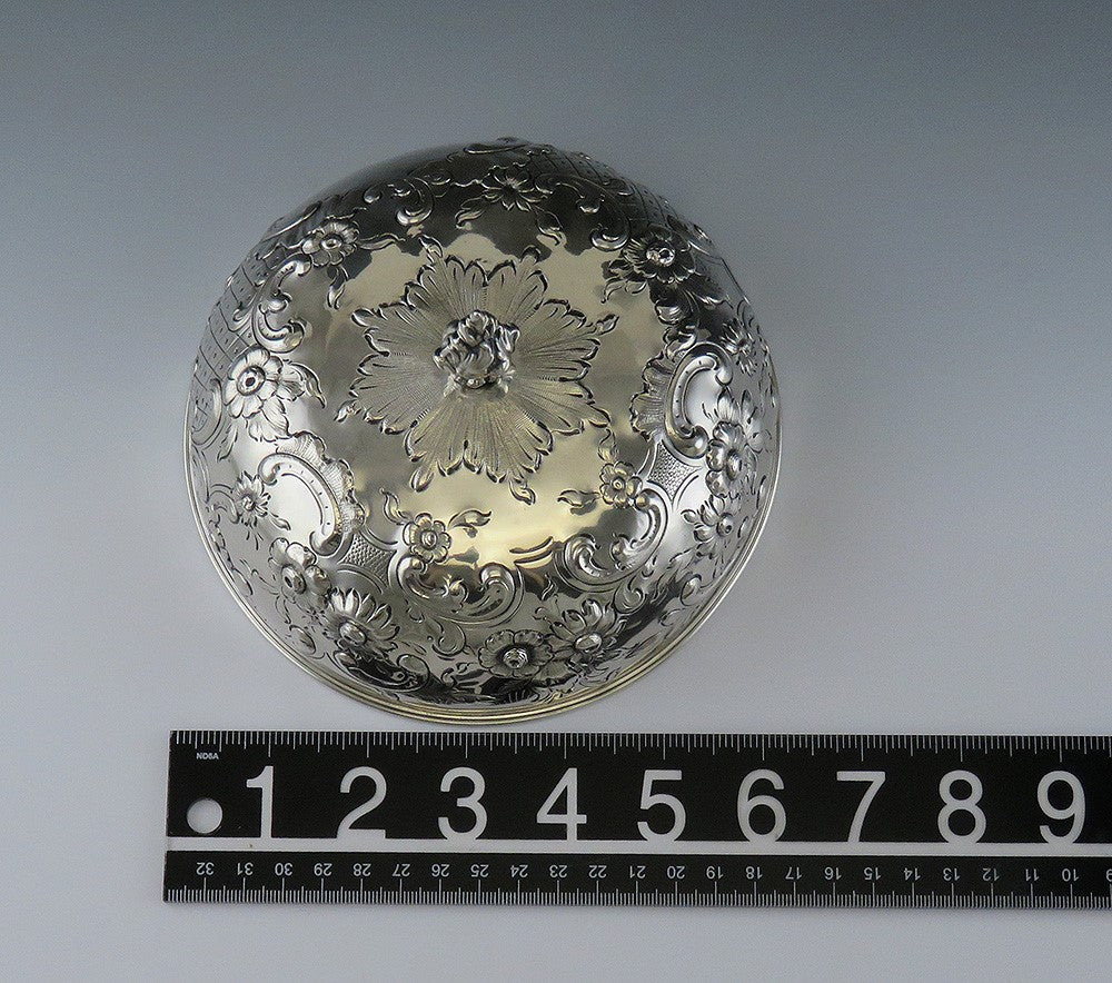 Fantastic Antique American Coin Silver Hand Chased Dome Lid to a Butter Dish