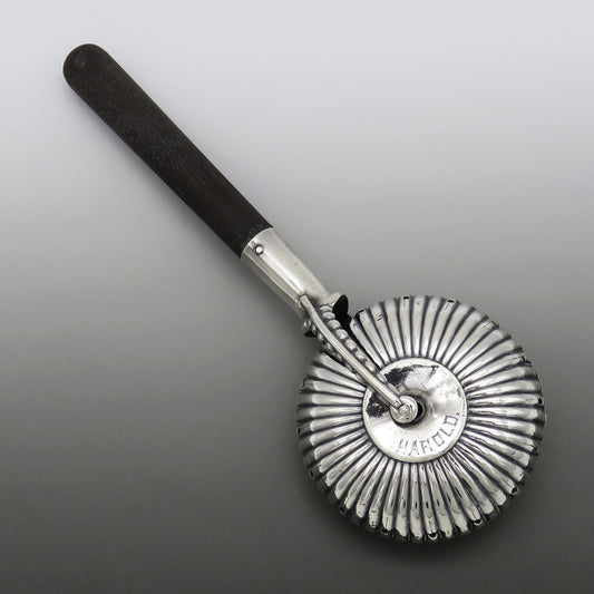 Handsome Gorham Baby Rattle Spinner Ribbed Design Wooden Handle 1890 "Harold"