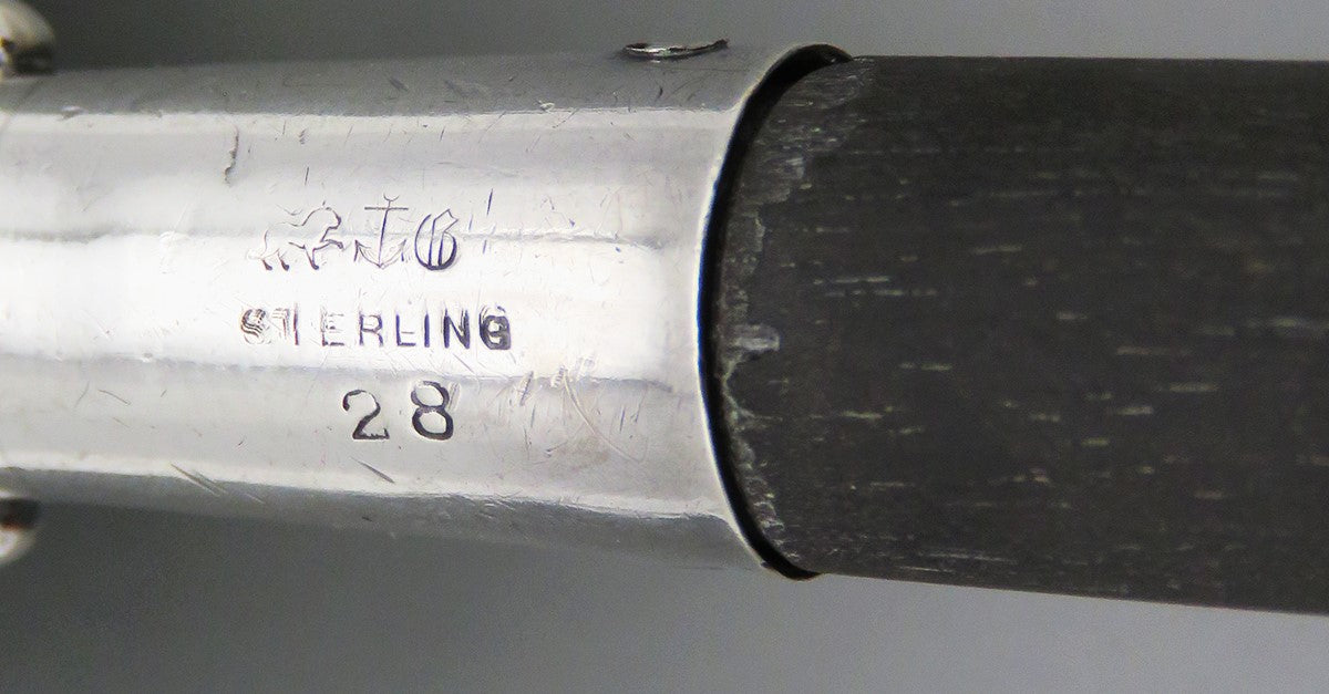 Handsome Gorham Baby Rattle Spinner Ribbed Design Wooden Handle 1890 "Harold"