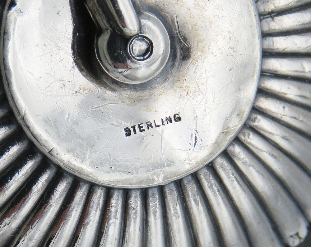 Handsome Gorham Baby Rattle Spinner Ribbed Design Wooden Handle 1890 "Harold"