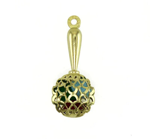 Italian 14K Yellow Gold & Natural Stone Baby Rattle Charm or Pendant
