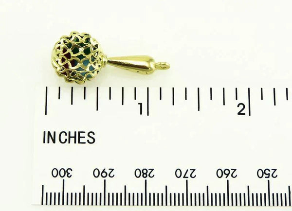 Italian 14K Yellow Gold & Natural Stone Baby Rattle Charm or Pendant