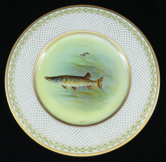 Antique c1925 Royal Doulton Porcelain China Handpainted Pike Fish Cabinet Plate
