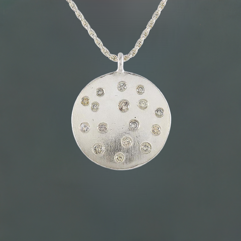 Unique Contemporary Sterling Silver ~1.25ct Diamond Moon Pendant Necklace