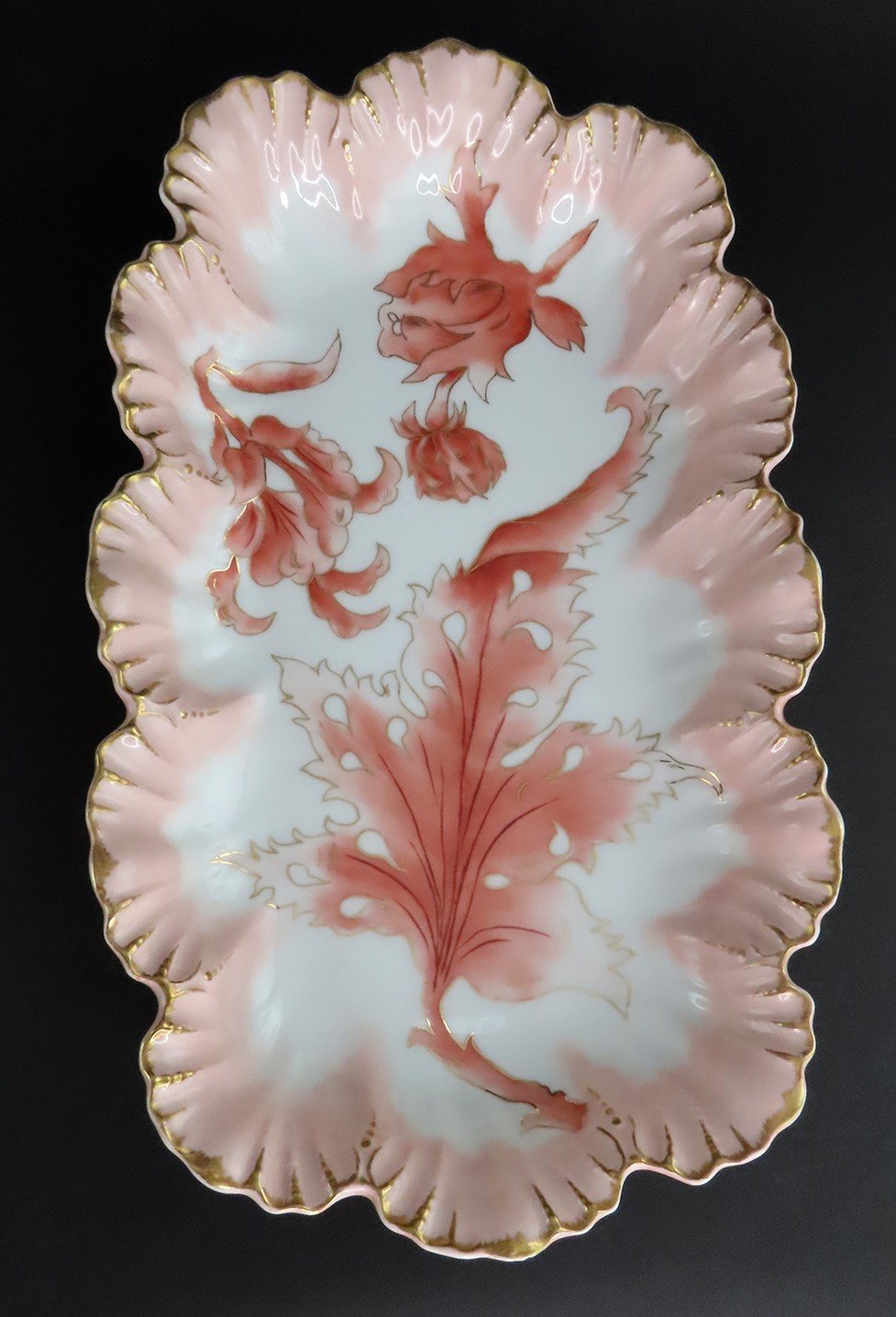 Art Nouveau Limoges Depose Porcelain Platter Scallop Gilded Edge Foliate Design