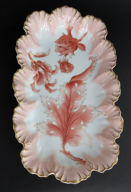 Art Nouveau Limoges Depose Porcelain Platter Scallop Gilded Edge Foliate Design