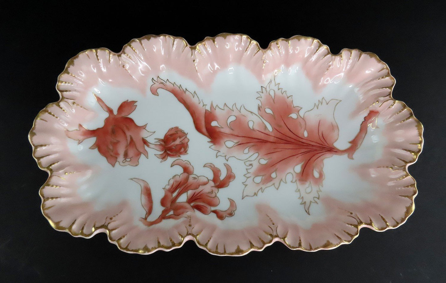 Art Nouveau Limoges Depose Porcelain Platter Scallop Gilded Edge Foliate Design