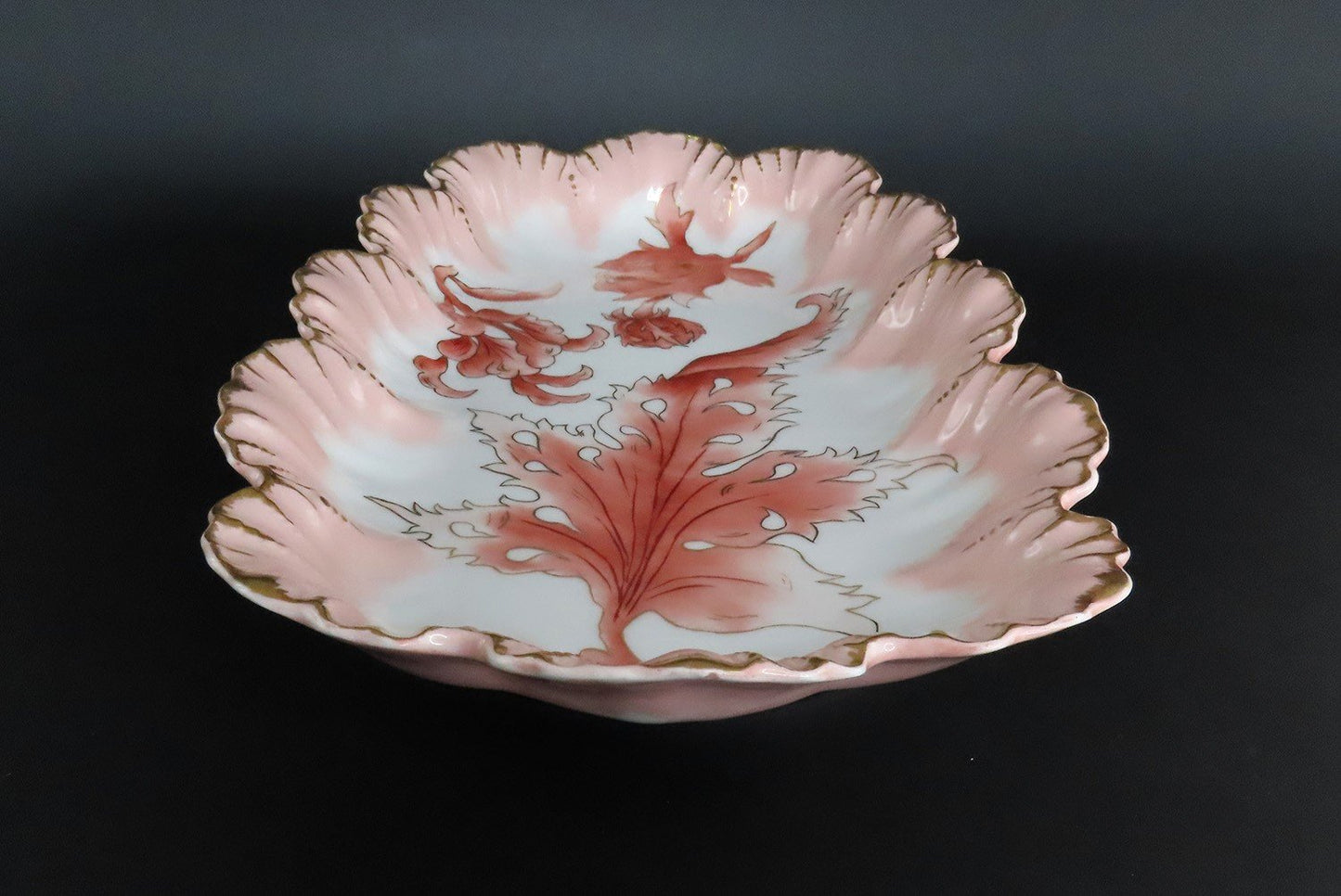 Art Nouveau Limoges Depose Porcelain Platter Scallop Gilded Edge Foliate Design