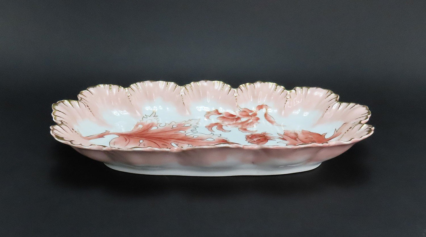 Art Nouveau Limoges Depose Porcelain Platter Scallop Gilded Edge Foliate Design