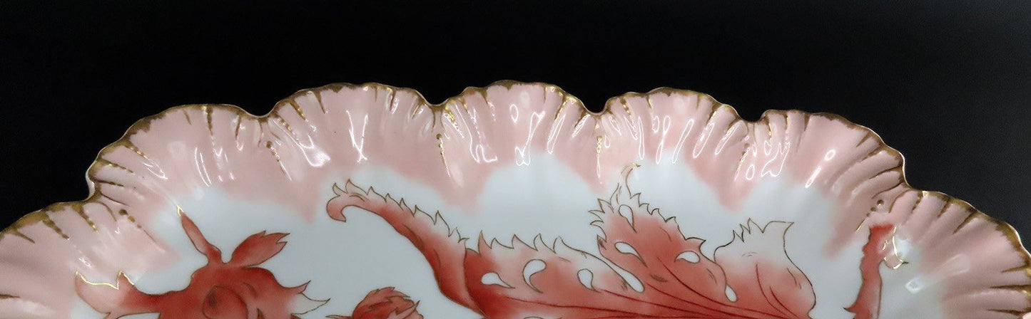 Art Nouveau Limoges Depose Porcelain Platter Scallop Gilded Edge Foliate Design