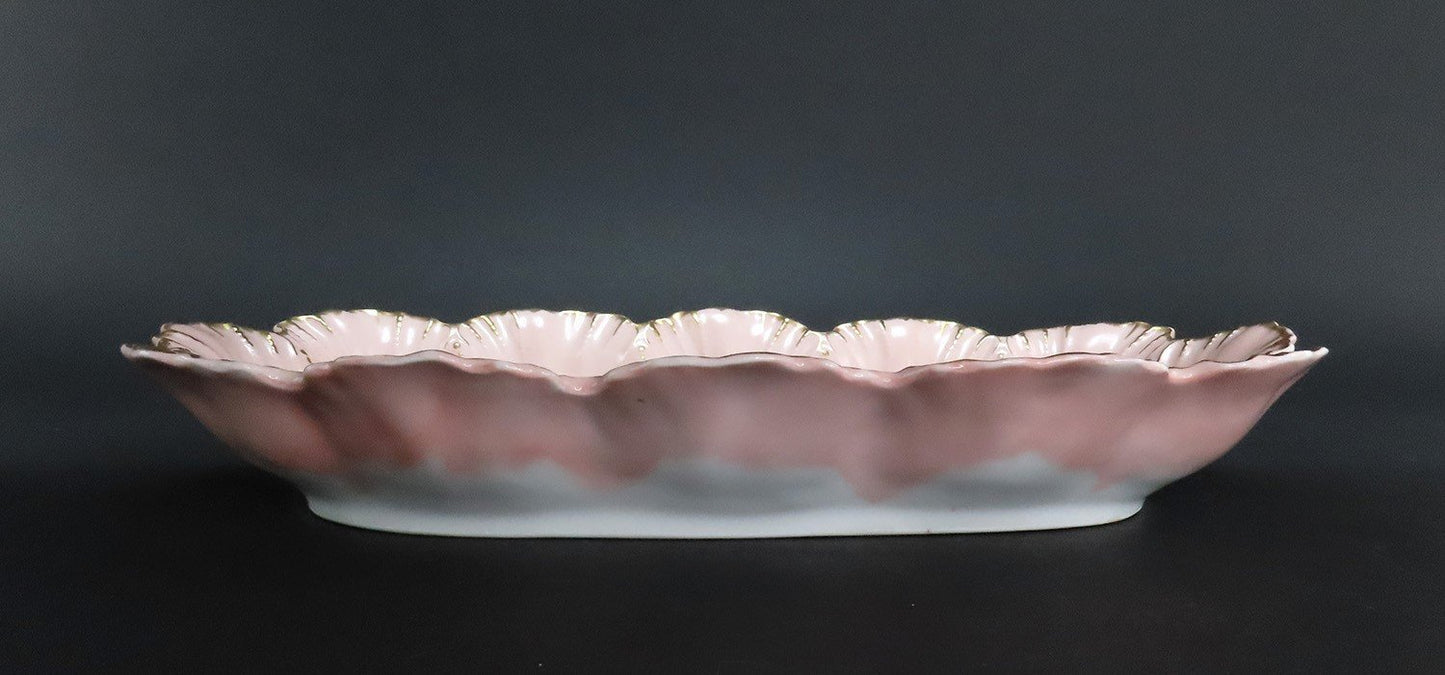 Art Nouveau Limoges Depose Porcelain Platter Scallop Gilded Edge Foliate Design